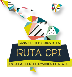 Logotipo del Foro CPI con el texto &laquo;Premio al mejor servicio de formaci&oacute;n a empresas en Compra P&uacute;blica de Innovaci&oacute;n en el VII Foro Iberoamericano de CPI e Innovaci&oacute;n Abierta&raquo;